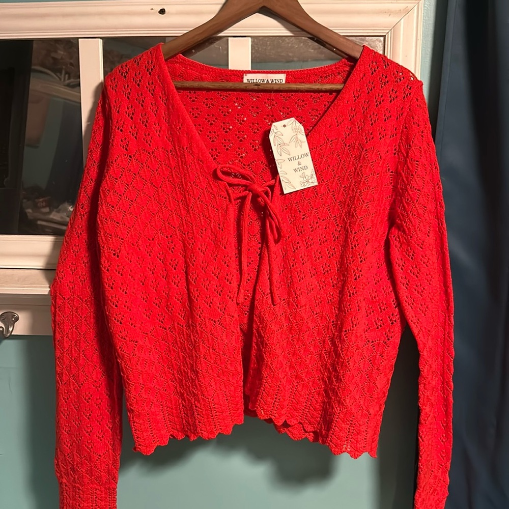 Red cardigan sweater